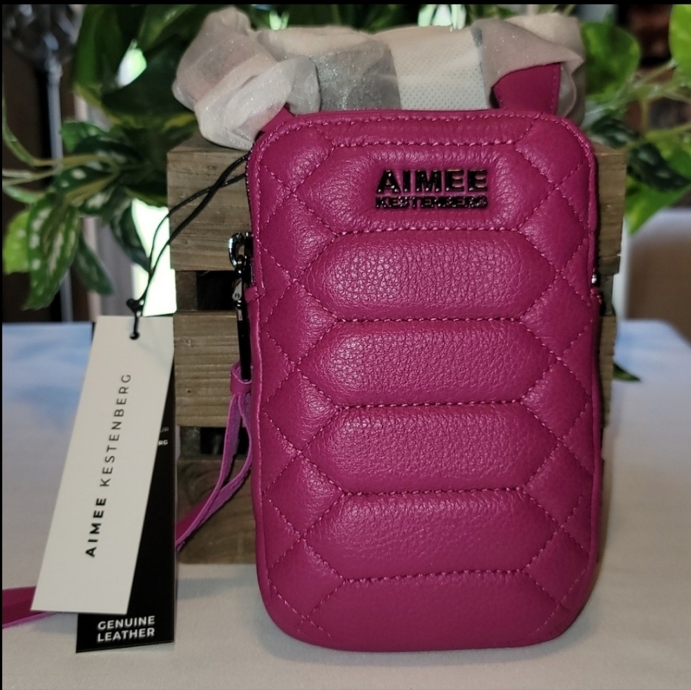 AIMEE KESTENBERG Pink Capri Quilted Leather Crossbody Phone Bag